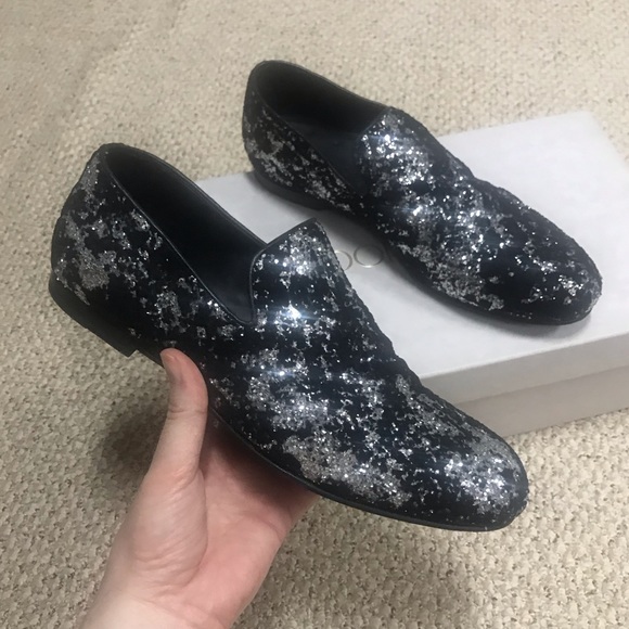 JIMMY CHOO Sloane Black Velvet & Glitter Loafers main image 10